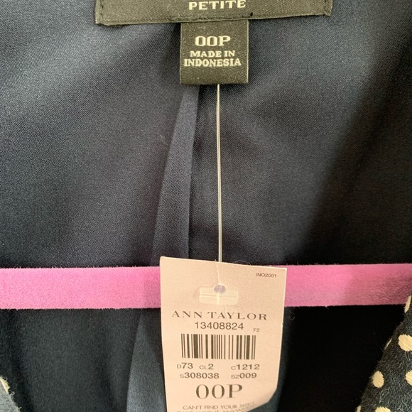 NWT Ann Taylor petite navy blue & white polka-dot blazer - Picture 3 of 6